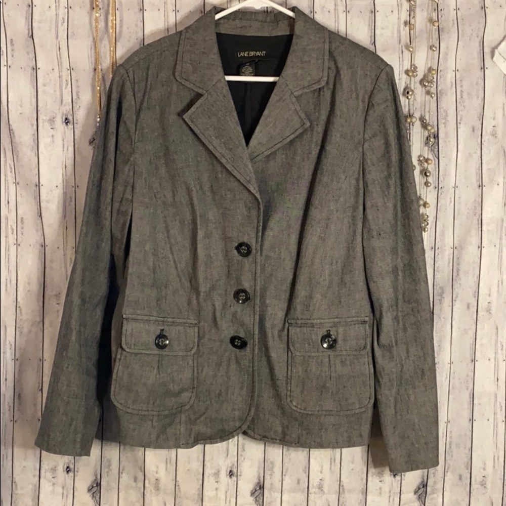 Lane Bryant Linen Blazer Heathered Gray Tweed Lined Three Button Size 20